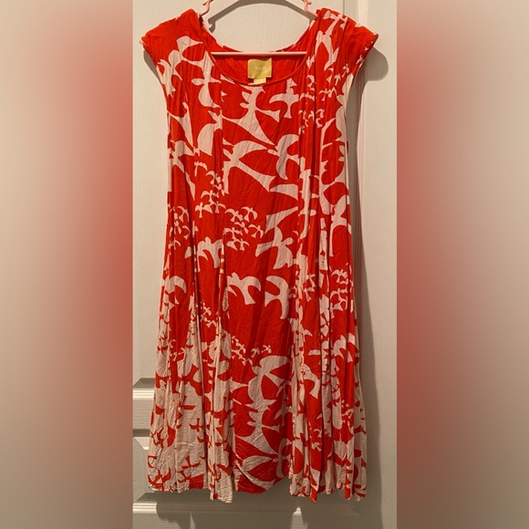 Anthropologie Maeve Indiga Mini Swing Dress in Tangerine and White Bird Print - Picture 2 of 7